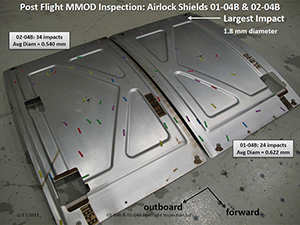 
	Picture of the Post Flight MMOD Inspection: ISS Airlock Shields 01-04B & 02-04B.

