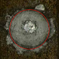 
	Picture of damage discovered on ISS ATA-3, Impact No. 40.
